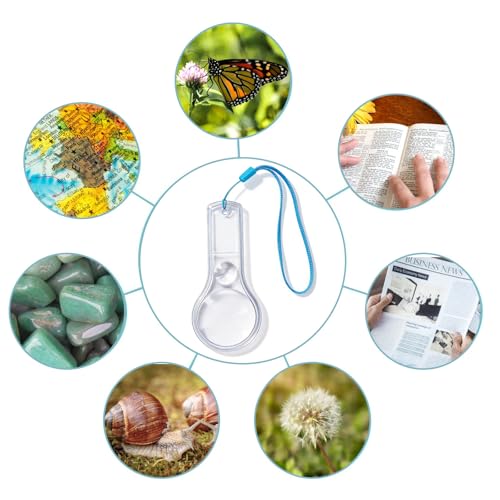 Coloch 60 Pack Plastic Magnifying Glasses for Kids, Mini Handheld Magnifier 5X and 10X Dual Clear Magnifying Lens with Lanyards for Reading, Observation, Science, Outdoor Exploration