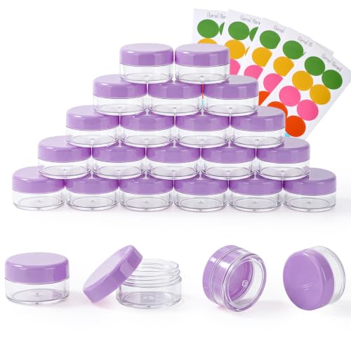 Eternal Moment 50 Pack 3G Sample Containers with Lids Cosmetic Small Jars - color: Purple Lid, size: 0.1 Ounce