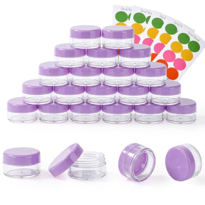 Eternal Moment 50 Pack 3G Sample Containers with Lids Cosmetic Small Jars - color: Purple Lid, size: 0.1 Ounce