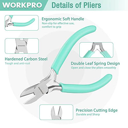 WORKPRO Jewelry Pliers Set, 3 Pack Jewelry Making Tool Kit - color: Light Blue, Light Green, Pink