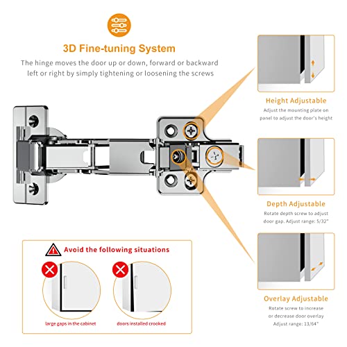 Chibery 2 Pack 165 Degree Frameless Lazy Susan Hinge, Clip ON Plate for Easy Installation, Soft Close Multi-Pivot Concealed Hardware for Corner Kitchen Cabinet, Cupboard Folded, Folden Door, Closets - color: 165° Frameless
