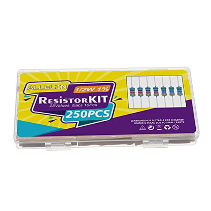 25 Values 1/2W Resistor Kit from 1 Ohm to 1M Ohm 1/2 Watt 1% Metal Film Resistors Assortment - style: 1/2W