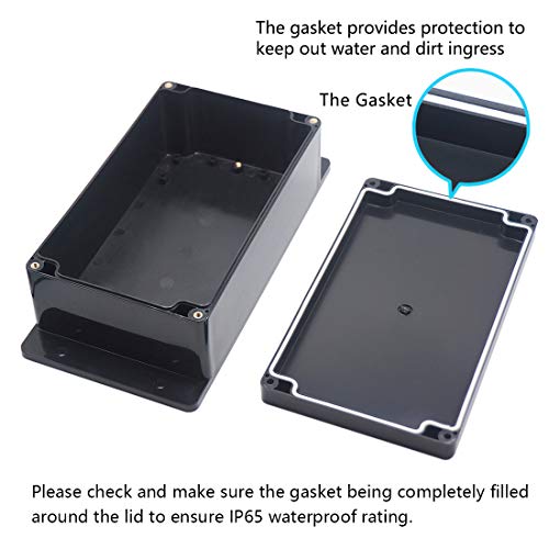 Zulkit Junction Box ABS Plastic Dustproof Waterproof IP65 Universal Electrical Boxes Project Enclosure with Fixed Ear Black 7.87 x 4.72 x 2.95 Inch (200 x 120 x 75 mm)(Pack of 1) - size: 7.87" x 4.72" x 2.95"(Pack of 1)