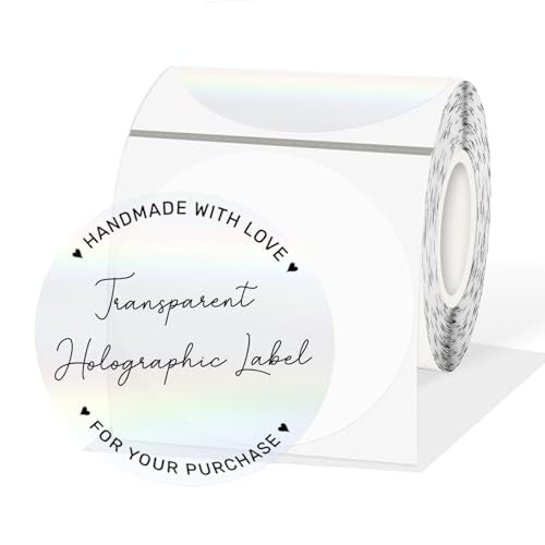 3" Round Transparent Clear Thermal Label Stickers, Holographic Clear Self-Adhesive Direct Thermal Labels, Perforation Line Design& Waterproof- 200 Sheets - size: circle-3 inch