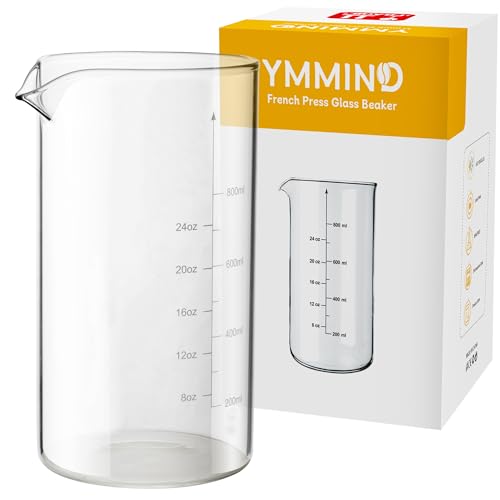 YMMIND Standard Universal Design 34 oz French Press Replacement Glass Beaker, Fits Most Brands French Press Coffee Makers (1Quart / 1000ml / 5-6 Cup) Coffee Press Borosilicate Glass Water Bottle - color: 34oz/Transparent
