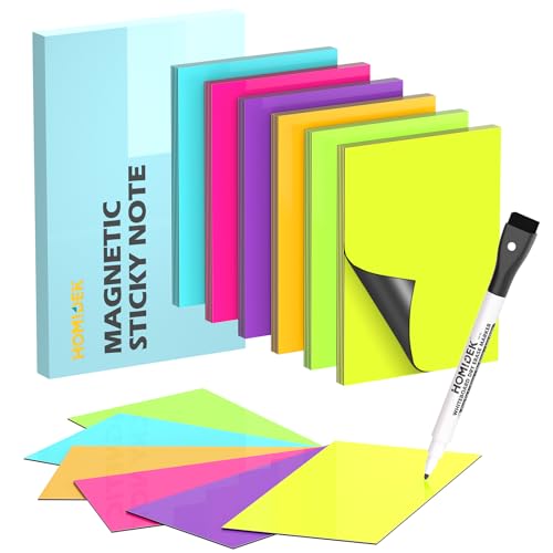 HOMiDEK Reusable Magnetic Sticky Notes, (30 Pack, 5x3 in) Dry Erase Magnets Magnetic Labels with Marker, Easy to Post Notes for Whiteboard, Fridge, Locker, Cabinet, Door - Office & Classroom Supplies - color: Colorful, size: 5"x3"