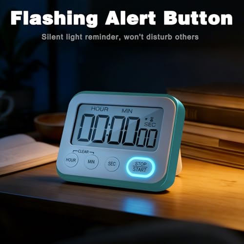 Digital Kitchen Timer Magnetic Loud Alarm, Large LCD Screen Silent/Beeping Multi-Function for Teachers Classroom Kids, Sky Blue - color: Sky Blue
