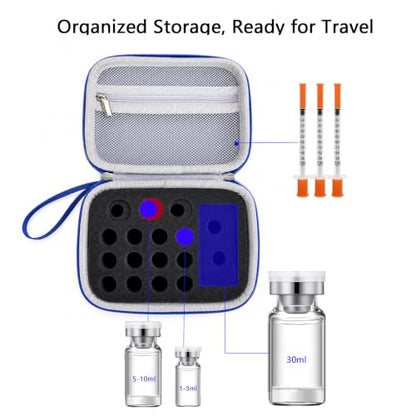 17 Slots Peptide Insulin Vial Hard EVA Travel Case Fits 1ml-30ml Vials - color: Blue