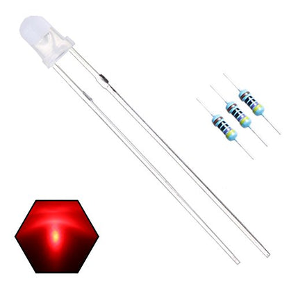 100pcs 3mm Red Lights LED Diodes (White Lens) Diffused Round Lens 29mm Long Lead (DC 2V) +100pcs Resistors (for DC 6-12V) Included,Bulb Lamps Light Emitting Diode - color: [10] Red / 100pcs, style: 3mm Constant Light