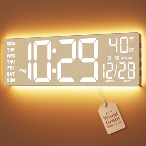 EASYERA 16.5" Large Digital Wall Clock BT Sync, 11 Scenes Mode Beige Clock - color: Beige