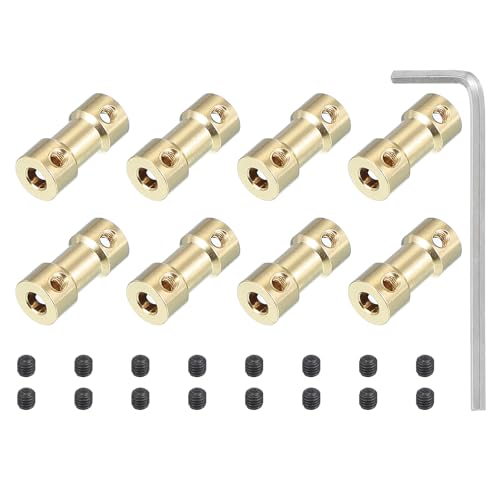 PATIKIL Brass Shaft Coupling Joint 4mm to 4mm, 8 Pcs Motor Shaft Coupler Extension Connector Rigid Sleeve Adapter Transmission Joint with Screws for RC Car Tires Shaft Motor - size: 4mm to 4mm