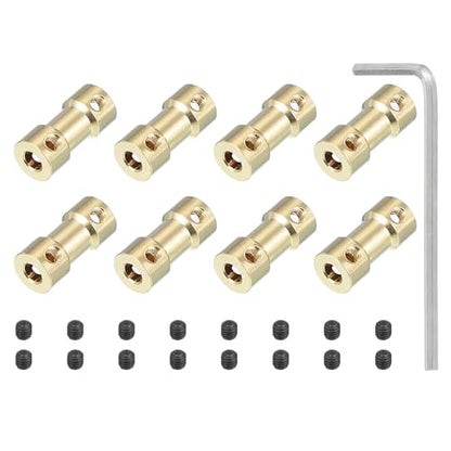 PATIKIL Brass Shaft Coupling Joint 4mm to 4mm, 8 Pcs Motor Shaft Coupler Extension Connector Rigid Sleeve Adapter Transmission Joint with Screws for RC Car Tires Shaft Motor - size: 4mm to 4mm