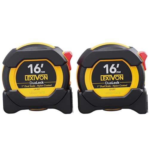 LEXIVON [2-Pack] 16Ft/5m DuaLock Tape Measure | 1-Inch Wide Blade with Nylon Coating, Matt Finish White & Yellow Dual Sided Rule Print | Ft/Inch/Fractions/Metric (LX-208) - size: 16 ft / 5 m (pack of 2)