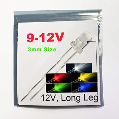 (3mm 9-12V LED)50pcs in Each Color(Total: 250pcs) White//Red/Blue/Green/Yellow Gauge Cluster Instrument Light Emitting diodes - color: Mix (White, Red, Blue, Green, Yellow), size: 250 Count (Pack of 1), style: 3 mm