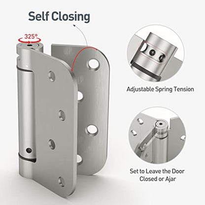 HOSOM 2 Pack Self Closing Door Hinges 4 Inch Spring Hinges, Brushed Nickel - color: Brushed Nickel-5/8'', size: 4" 2 Pack