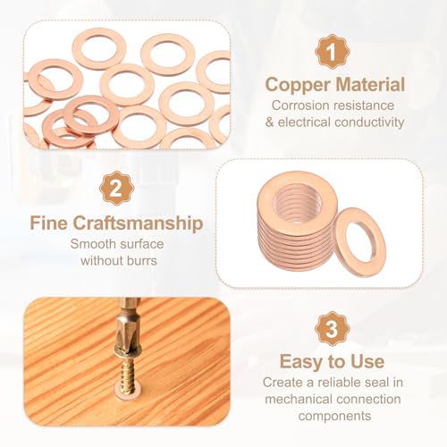 PATIKIL 35PCS M8 Copper Washers, M8x13x1mm Copper Crush Washer Metric Flat Washers Sealing Washers Assortment Kit Oil Drain Plug Gasket Ring for Automotive Battery Vehicles Screws Bolt - size: M8x13x1mm