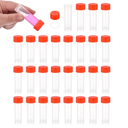PATIKIL 5mL Plastic Cryogenic Vial, 28Pcs Cryogenic Storage Tube Lab Frozen Test Tube Container Storage Screw Cap for Lab Laboratory Science, Red Clear - color: Red, size: 5ml