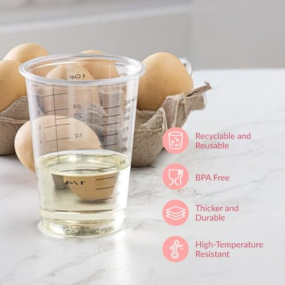 Prestee 50 Disposable Measuring Cups 8 oz - Plastic Paint Measuring Cups and Disposable Mixing Cups for Epoxy Resin - Versatile, Clear Measurement for Wet and Dry Ingredients for Baking and Crafting