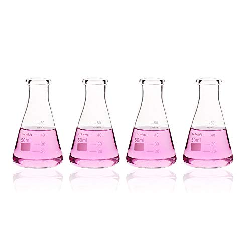 4pcs 50ml Narrow Mouth Glass Erlenmeyer Flasks, LVC001 - style: Vol. 50ml, Pack of 4