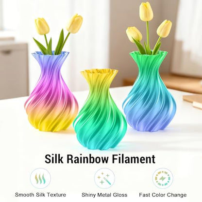 Dynta Silk Rainbow PLA 3D Printer Filament for Beginners, 1.75mm/±0.02mm - color: 1kgx1-silk Rainbow