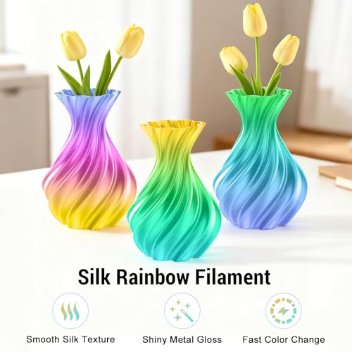 Dynta Silk Rainbow PLA 3D Printer Filament for Beginners, 1.75mm/±0.02mm - color: 1kgx1-silk Rainbow