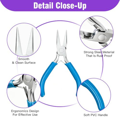 Jewelry pliers Needle Nose Pliers Jewelry Making Starter Kit 4.5 Inch - color: Blue