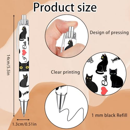 Idealmuzik Black Cat Ballpoint Pens Set – Cute Aesthetic Cat Design Pens for Office, Journaling, and Stationery Lovers – Smooth Writing Pens for Daily Use, Notes, or Gifts – Stylish & Fun, 10 Pack - color: Black Cat