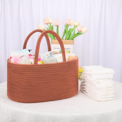 COMSE Baby Diaper Caddy Organizer with Handles, Cotton Rope, Autumn Glaze - color: Autumn Glaze, size: Regular