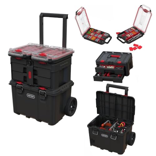 Keter Stack N Rolling Tool Box Modular Storage System 4 Piece - color: Black/Red, size: 4PC System
