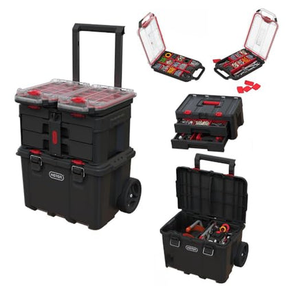 Keter Stack N Rolling Tool Box Modular Storage System 4 Piece - color: Black/Red, size: 4PC System