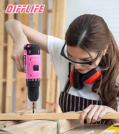 147 Piece Pink Power Drill Drivers Tool Set, 12V Cordless - style: 147 Piece Pink