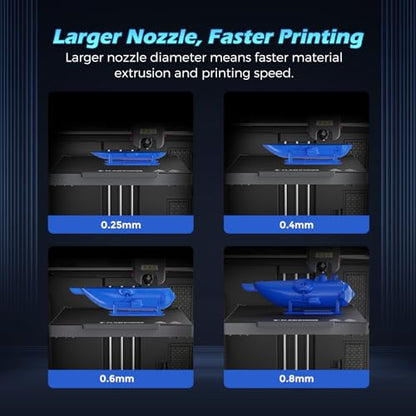 FLASHFORGE Adventurer 5M Nozzle, All Sizes 4-Pack Nozzle Set, 280℃ High Flow 32mm³/s Nozzle for Stable High-Speed Printing, Adventurer 5M Pro Hotend, 3S Quick-Detachable Nozzle - style: 0.25+0.4+0.6 Hardened+0.8 Hardened