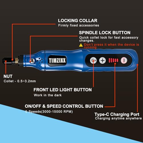 Mini Cordless Rotary Tool, 5-Speed Rotary Tool Kit with 72 Accessories, Multi-Purpose Sander Front Work Light Power Grinder for Sanding, Polishing, Drilling, Etching, Engraving, DIY Crafts