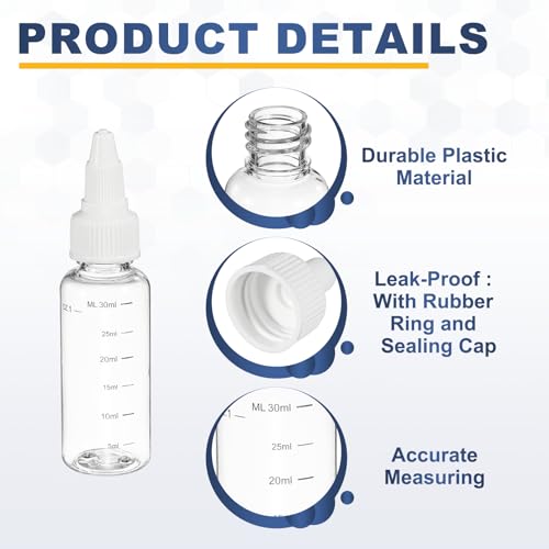 PATIKIL 30ml 1oz,9 Pcs Plastic Squeeze Dispensing Bottles,Transparent,White - color: Transparent/White, size: 30ml
