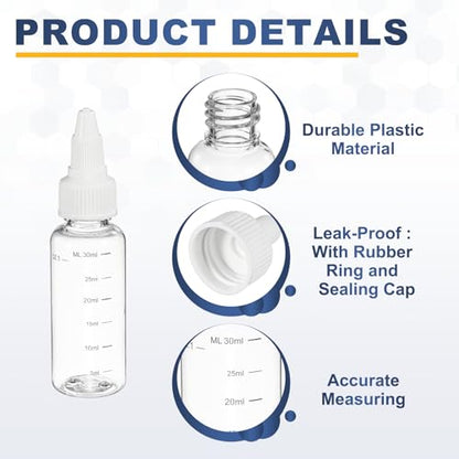PATIKIL 30ml 1oz,9 Pcs Plastic Squeeze Dispensing Bottles,Transparent,White - color: Transparent/White, size: 30ml