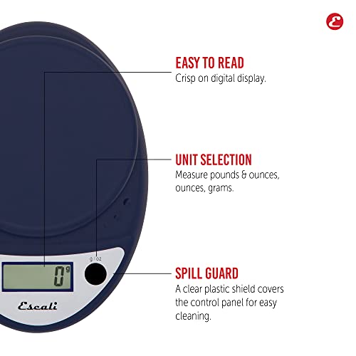 Escali Primo Digital Food Scale Multi-Functional Kitchen Scale and Baking Scale for Precise Weight Measuring and Portion Control, 8.5 x 6 x 1.5 inches, Royal Blue - color: Royal Blue