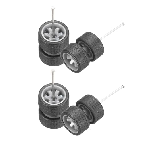 MECCANIXITY 4 Set 1/64 Wheels and Tires Set, Real Riders Rims Includes Axles for RC Diecast Car DIY Model, Gray Rims - color: Gray Rims