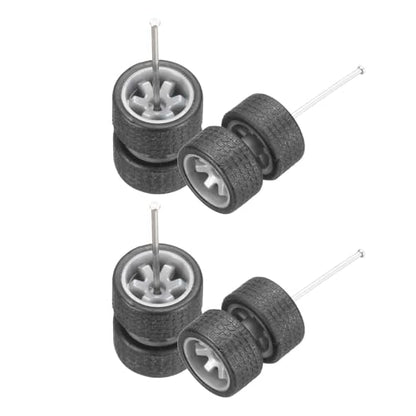 MECCANIXITY 4 Set 1/64 Wheels and Tires Set, Real Riders Rims Includes Axles for RC Diecast Car DIY Model, Gray Rims - color: Gray Rims