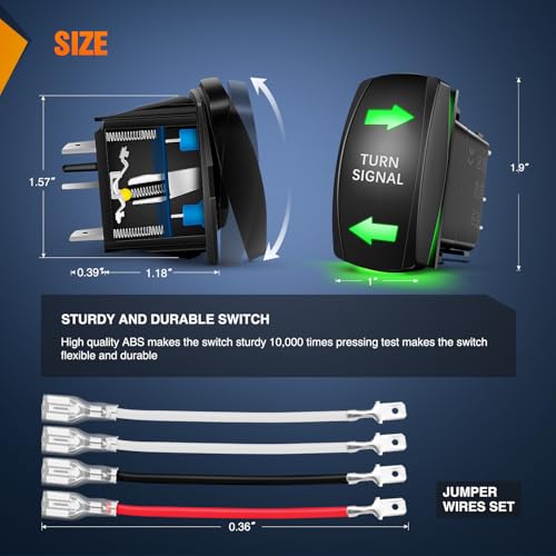 Nilight Turn Signal Switch Green 4Pin ON Off ON Rocker Switch Laser Etched SPDT Toggle Switches 12V 20A 24V 10A Jumper Wires for Cars RVs Boats Campers Trailers - size: TURN SIGNAL GREEN
