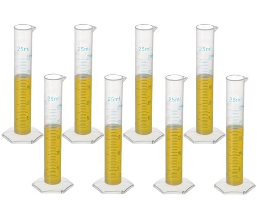 Plastic Measuring Graduated Cylinder Set, 25ml Measuring Tube with Double sided Scale, Clear Measuring Cylinder for Laboratory, Home and School (Pack of 8)