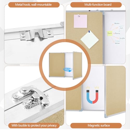 Mooliwe 72"x24" Tri-fold Fabric Board Whiteboard Combo, Foldable Combination Magnetic Dry Erase Board & Bulletin Whiteboard with Aluminum Frame Wall Mounted for Home, Office and School(Beige) - color: Beige