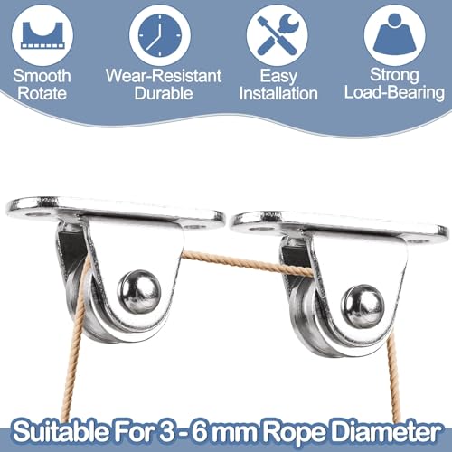 Small Pulley Block 1" Mini Duplex Pulley Roller Frictionless Silent Wheel Heavy Duty Fixed Pulley Loading 176 lb for Rope Cable Cord Guide & Wall Ceiling Mount DIY Project - 6 Pack - size: 6 Pack