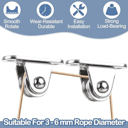 Small Pulley Block 1" Mini Duplex Pulley Roller Frictionless Silent Wheel Heavy Duty Fixed Pulley Loading 176 lb for Rope Cable Cord Guide & Wall Ceiling Mount DIY Project - 6 Pack - size: 6 Pack