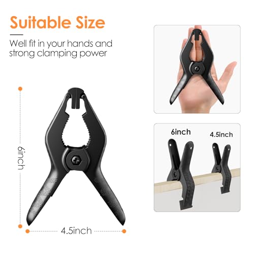 Spring Clamps Heavy Duty, 6in Plastic Backdrop Clips, 6 Pack Black - color: Black, size: 6in