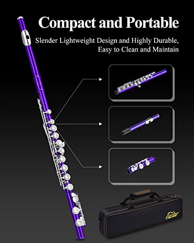 Eastar 16-Key Closed Hole C Flute Kids Beginner, Purple Full Kit, EFL-1Pu - color: Purple