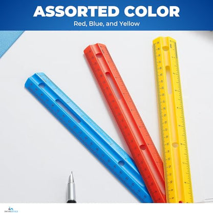 1InTheOffice Plastic Ruler 12 Inch, Metric Rulers with Inches and Centimeters, Office and School Rulers, Assorted Color, 6 Pack
