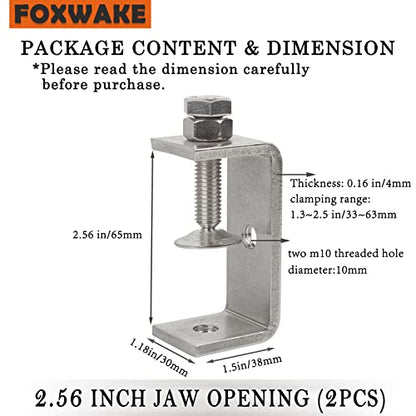 Heavy Duty Stainless Steel C Clamps 2 1/2 Inch for WoodWorking, Small U Clamps for Mounting, Mini Desk Clamps with Stable Wide Jaw Opening & Protective Pads/I-Beam Design (2pcs) - color: 2 9/16 In-2pcs-65mm