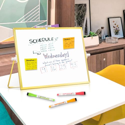 Double-Sided Magnetic White Board with Stand, 16" x 12" (Gold) - color: Gold, size: 16"W x 12"H