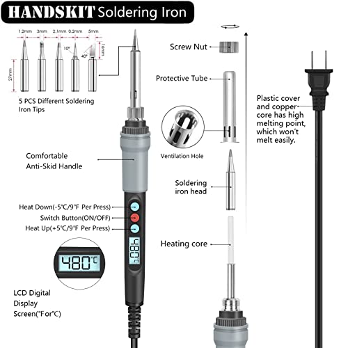 HANDSKIT 90W Soldering Iron Kit for Electronics, Adjustable Temp 180-480℃