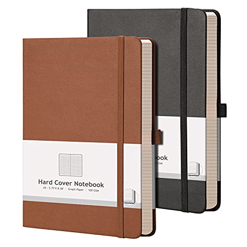 AHGXG Graph Paper Notebook, 384 Pages, 120GSM, A5 (5.7'' × 8.3'') - color: Black Brown, size: A5